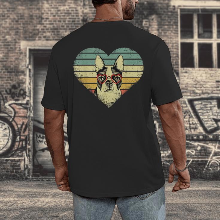 Vintage American Boston Terrier Lovers Valentine's Day Men's Back Print T-Shirt, funny design