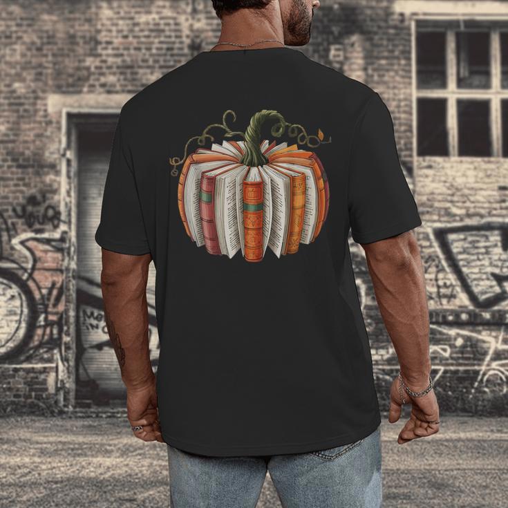 Vintage Book Pumpkin Autumn Fall Librarians Bookworm Teacher Men's Back Print T-Shirt, funny design Vintage Book Pumpkin Autumn Fall Librarians Bookworm Teacher Men's Back Print T-Shirt, funny design