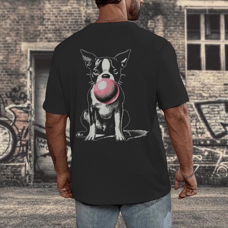 Vintage Boston Terrier Blowing Bubble Gum American Gentleman Men's Back Print T-Shirt, funny design