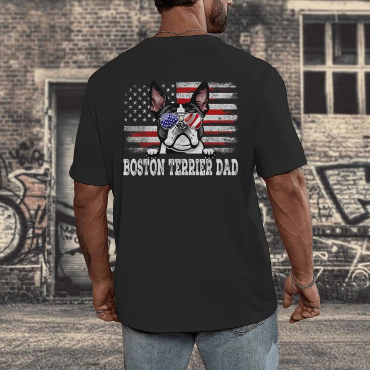 Vintage Boston Terrier Dad American Flag Father's Day Men's Back Print T-Shirt, funny design