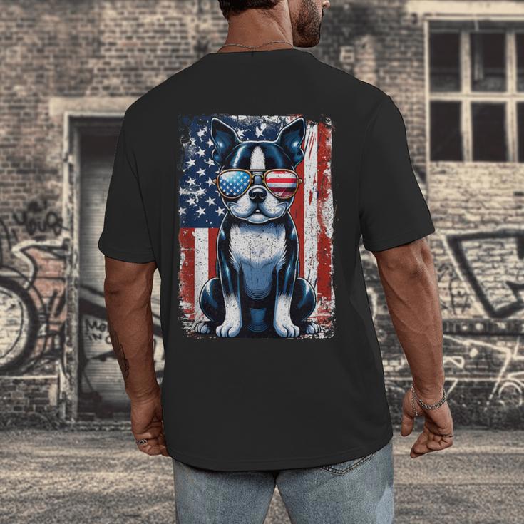 Vintage Boston Terrier Dog American USA US Flag Pets Lovers Men's Back Print T-Shirt, funny design