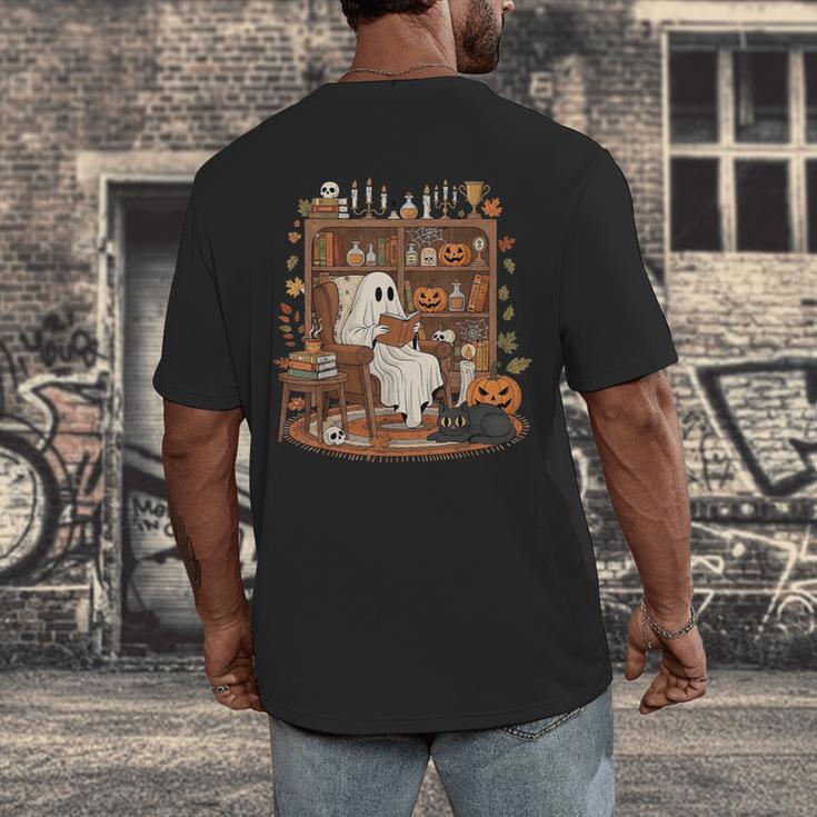Vintage Ghost Book Reading Pumpkin Gothic Halloween Teachers Men's Back Print T-Shirt, funny design Vintage Ghost Book Reading Pumpkin Gothic Halloween Teachers Men's Back Print T-Shirt, funny design