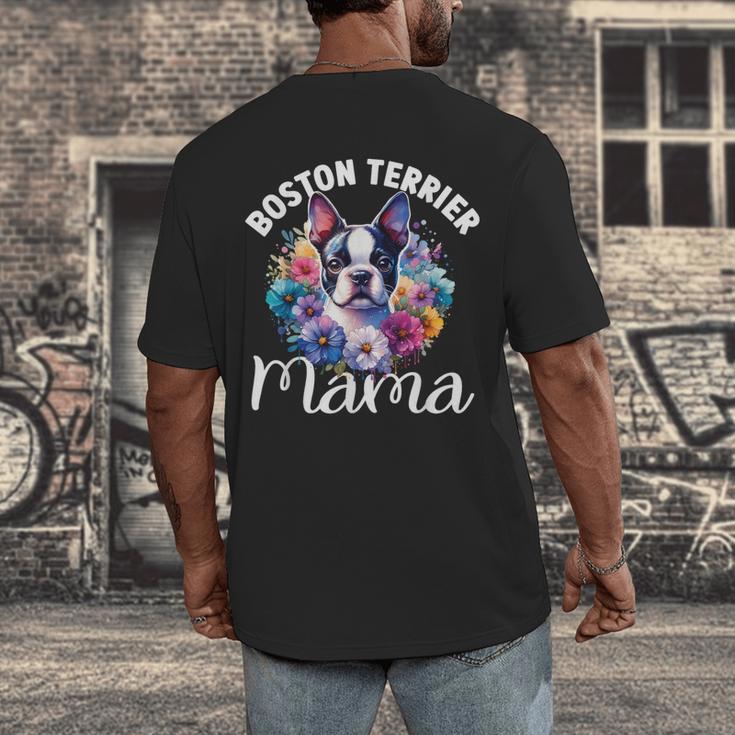 Watercolor Floral Boston Terrier Mama Dog Lover Mother's Day For Men Women Girls Kids Men's Back Print T-Shirt, funny design
