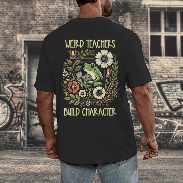 Weird Teachers Build Character Frog Reading Book Librarian Men's Back Print T-Shirt, funny design Weird Teachers Build Character Frog Reading Book Librarian Men's Back Print T-Shirt, funny design