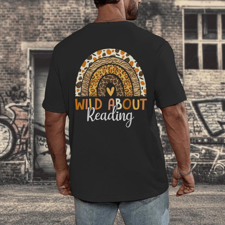 Wild About Reading Teacher Back To School Leopard Rainbow Men's Back Print T-Shirt, funny design Wild About Reading Teacher Back To School Leopard Rainbow Men's Back Print T-Shirt, funny design