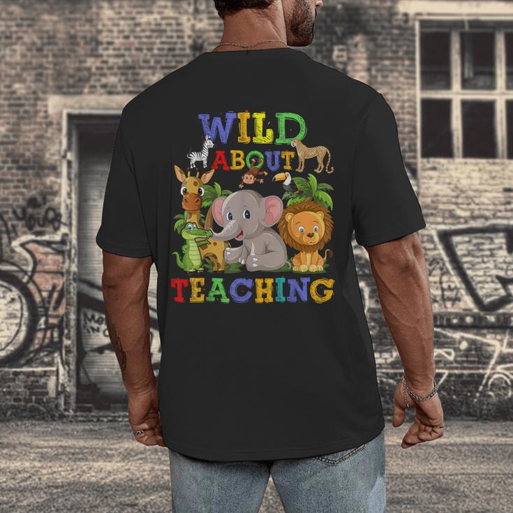 Wild About Teaching Safari Jungle School Teacher Men's Back Print T-Shirt, funny design Wild About Teaching Safari Jungle School Teacher Men's Back Print T-Shirt, funny design