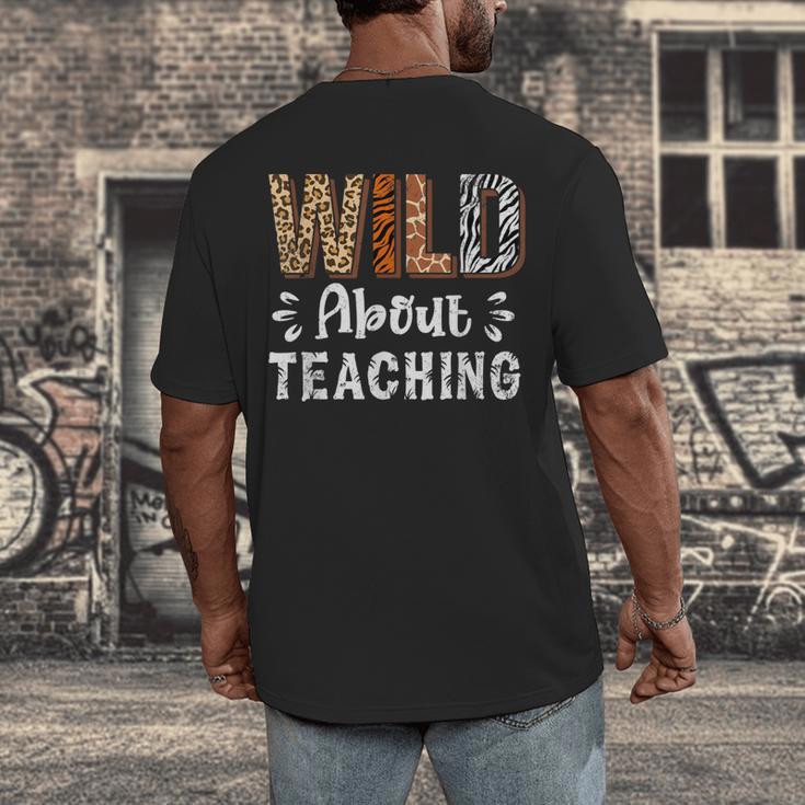 Wild About Teaching Teacher Lover Animals Leopard Zebra Men's Back Print T-Shirt, funny design