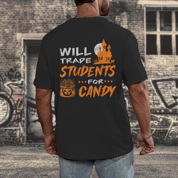 Will Trade Students For Candy Halloween Costume Teacher Men's Back Print T-Shirt, funny design Will Trade Students For Candy Halloween Costume Teacher Men's Back Print T-Shirt, funny design