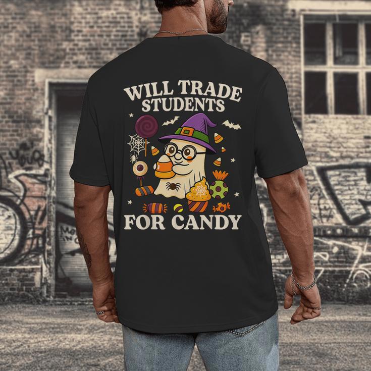 Will Trade Students For Candy Teacher Ghost Halloween Men's Back Print T-Shirt, funny design Will Trade Students For Candy Teacher Ghost Halloween Men's Back Print T-Shirt, funny design