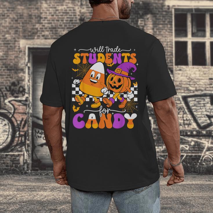 Will Trade Students For Candy Teacher Halloween Men's Back Print T-Shirt, funny design Will Trade Students For Candy Teacher Halloween Men's Back Print T-Shirt, funny design