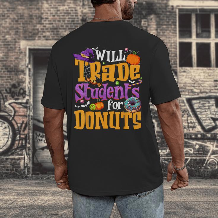 Will Trade Students For Donuts Halloween Teacher Men's Back Print T-Shirt, funny design Will Trade Students For Donuts Halloween Teacher Men's Back Print T-Shirt, funny design