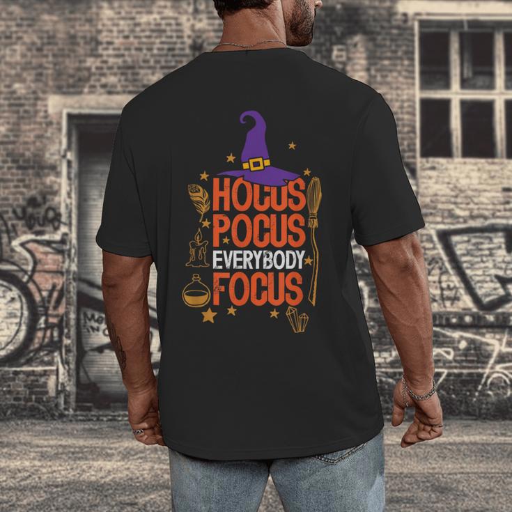 Witchy Halloween Hocus Pocus Everybody Focus Teacher Pumpkin Men's Back Print T-Shirt, funny design Witchy Halloween Hocus Pocus Everybody Focus Teacher Pumpkin Men's Back Print T-Shirt, funny design