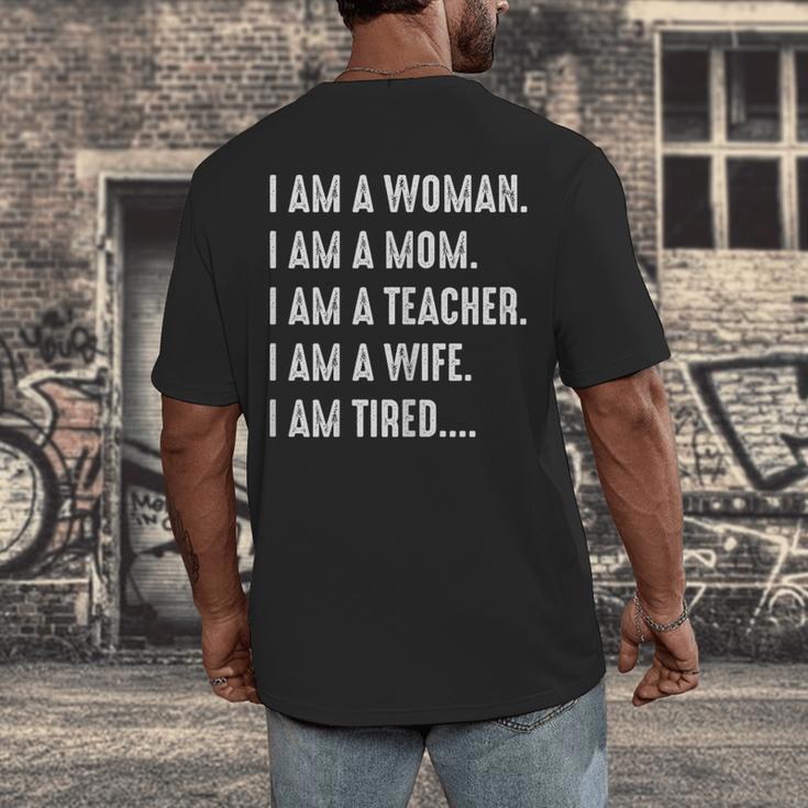 Woman Mom Teacher Wife TIRED T Shirt Cute Mom Teacher Shirts Men's Back Print T-Shirt, funny design