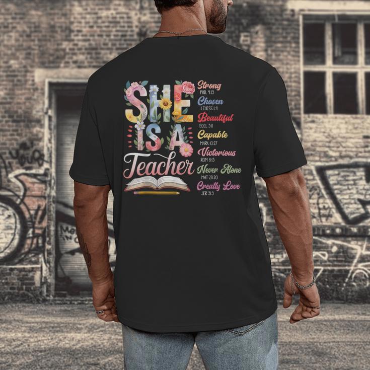 Women Bible Verse Christian Teacher God Says Back To School Men's Back Print T-Shirt, funny design Women Bible Verse Christian Teacher God Says Back To School Men's Back Print T-Shirt, funny design