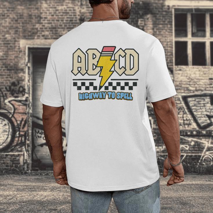 ABCD Highway To Spell Pencil Teacher & Student Font Me Men's Back Print T-Shirt, funny design