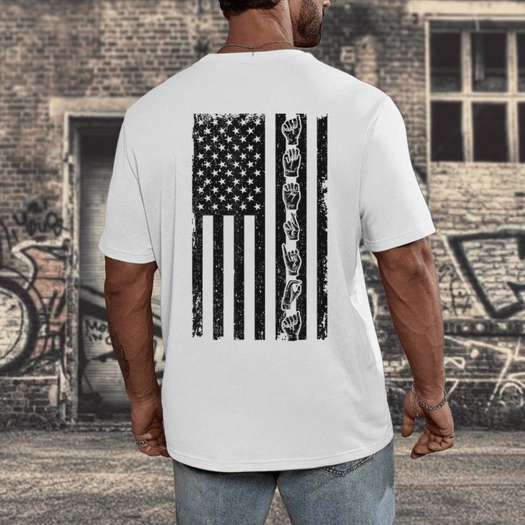 ASL Flag Sign Language Deaf ASL Teacher For Men Women Men's Back Print T-Shirt, funny design