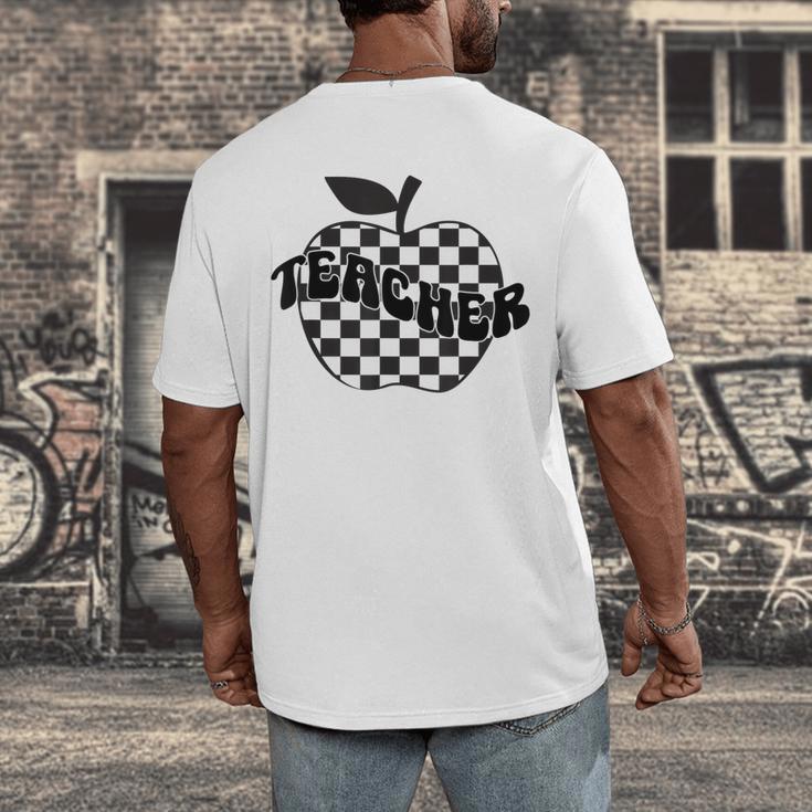 Back To School Checkered Apple Teacher Checkerboard Teacher For Men Women Girls Kids Men's Back Print T-Shirt, funny design
