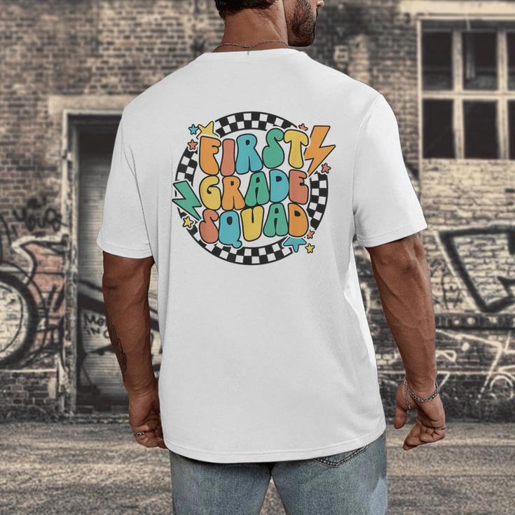 Back To School Groovy Teacher 1st First Grade Crew Squad Men's Back Print T-Shirt, funny design Back To School Groovy Teacher 1st First Grade Crew Squad Men's Back Print T-Shirt, funny design