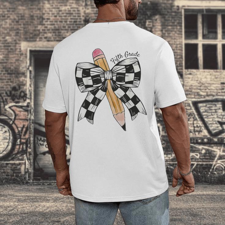 Back To School Hello Fifth Grade Teacher Coquette Pencil Bow Men's Back Print T-Shirt, funny design Back To School Hello Fifth Grade Teacher Coquette Pencil Bow Men's Back Print T-Shirt, funny design