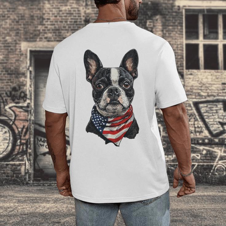 Boston Terrier American Flag Men's Back Print T-Shirt, funny design