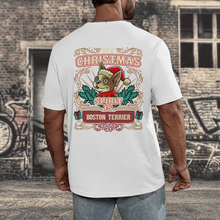 Boston Terrier My Christmas Spirit Dog Santa Claus X-Mas Men's Back Print T-Shirt, funny design