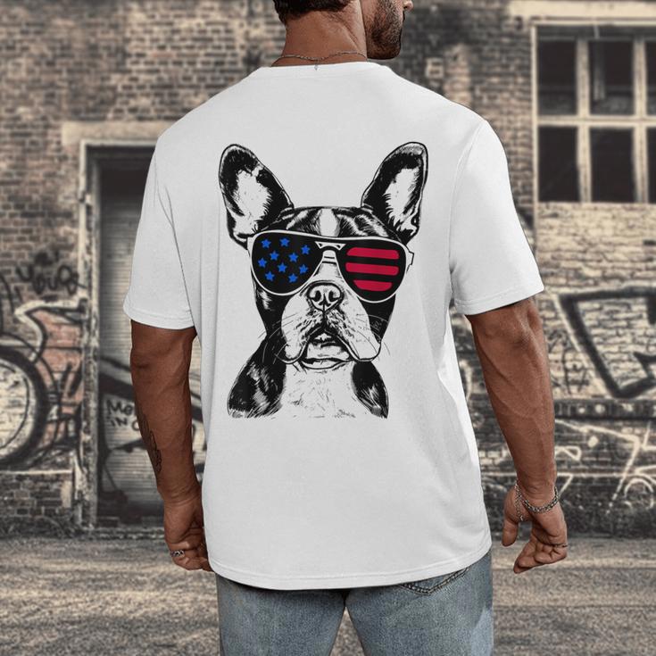 Boston Terrier Dog 4th July America USA Flag Men Women Kids Men's Back Print T-Shirt, funny design