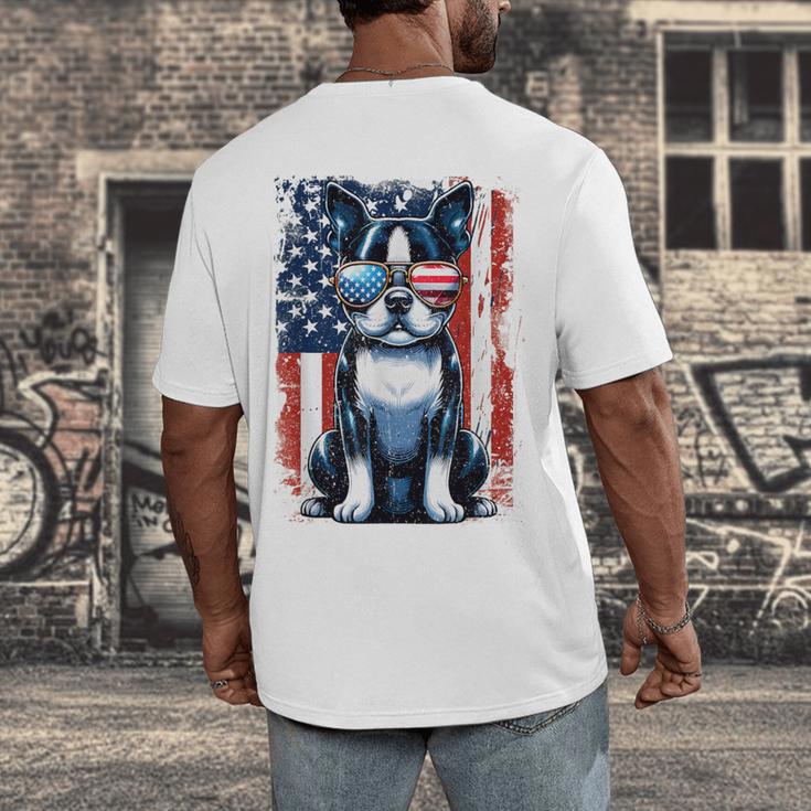 Boston Terrier Dog American USA US Flag Pets Vintage Outfit Men's Back Print T-Shirt, funny design