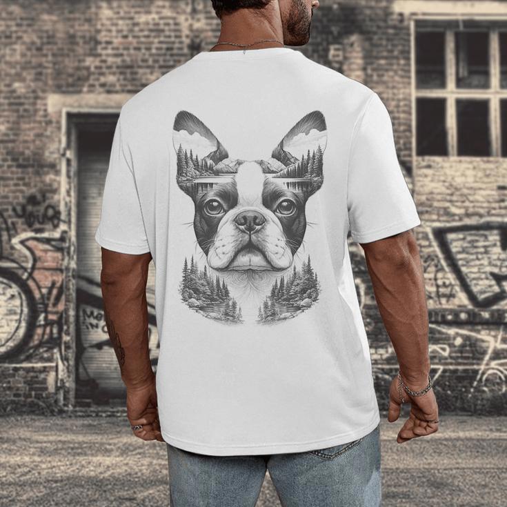 Boston Terrier Dog Bostie Nature Memorial Idea Men Women Men's Back Print T-Shirt, funny design