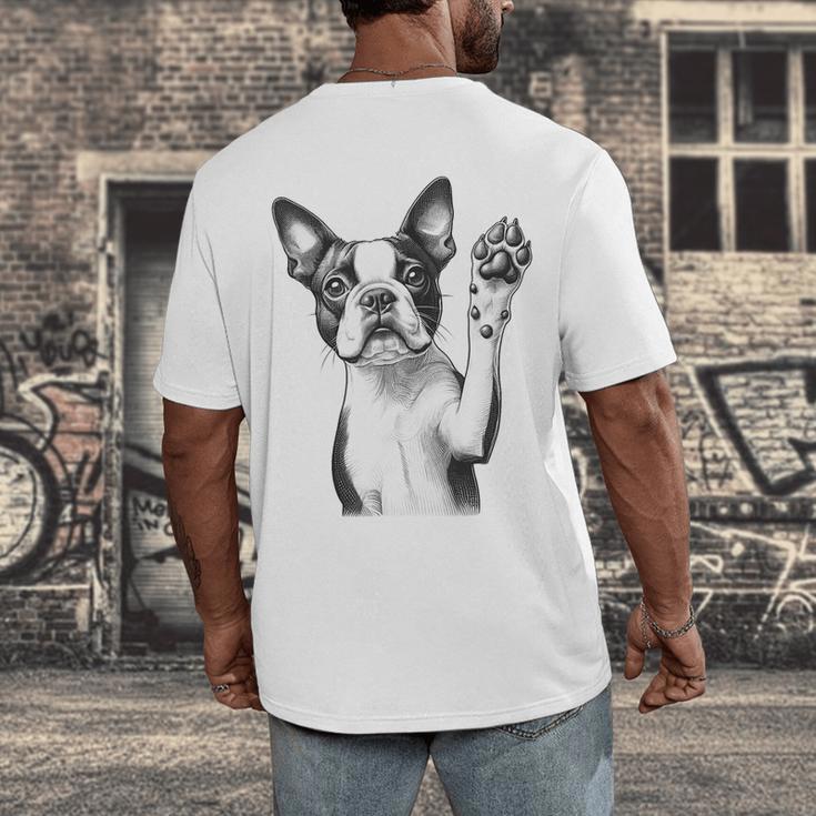 Boston Terrier Dog Raising Paw Idea Men Women Men's Back Print T-Shirt, funny design