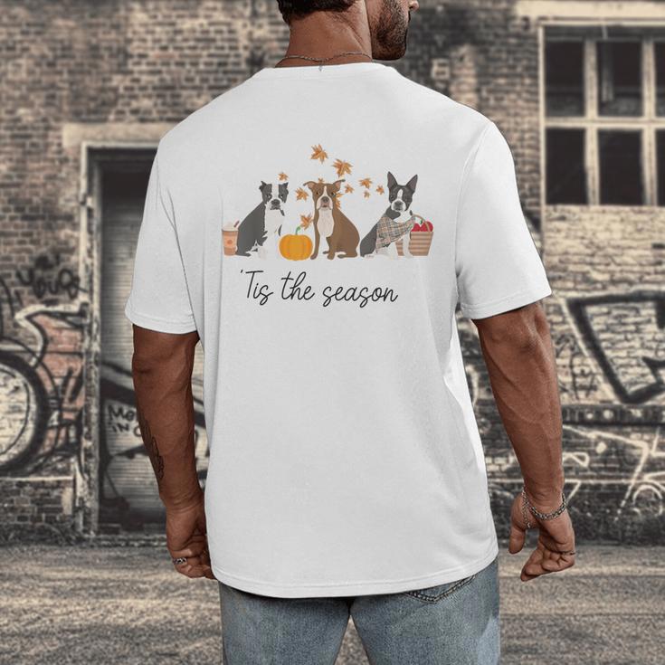 Boston Terrier Fall Pumpkin Tis The Season Autumn Women Men's Back Print T-Shirt, funny design