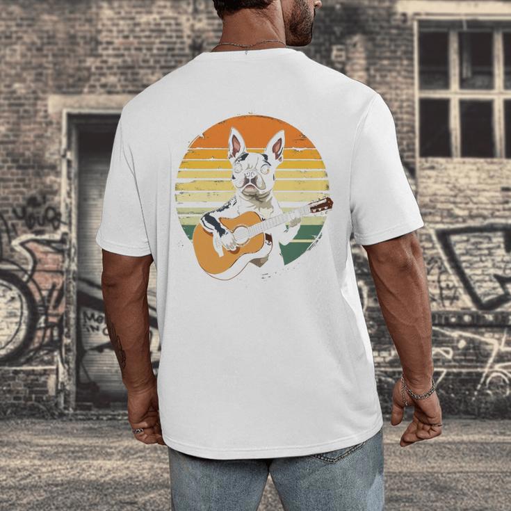 Boston Terrier Guitar Retro Men's Back Print T-Shirt, funny design