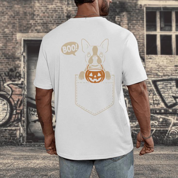 Boston Terrier Halloween Cute Bostie Dog Pocket Boo Men's Back Print T-Shirt, funny design