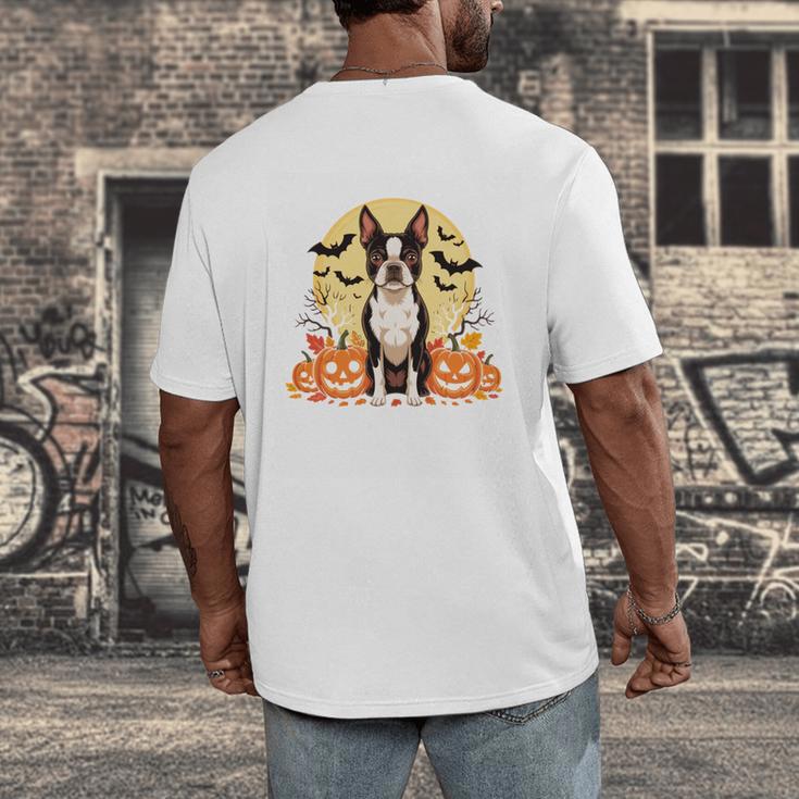 Boston Terrier Halloween Dog Lover Pumpkin Costume Men's Back Print T-Shirt, funny design