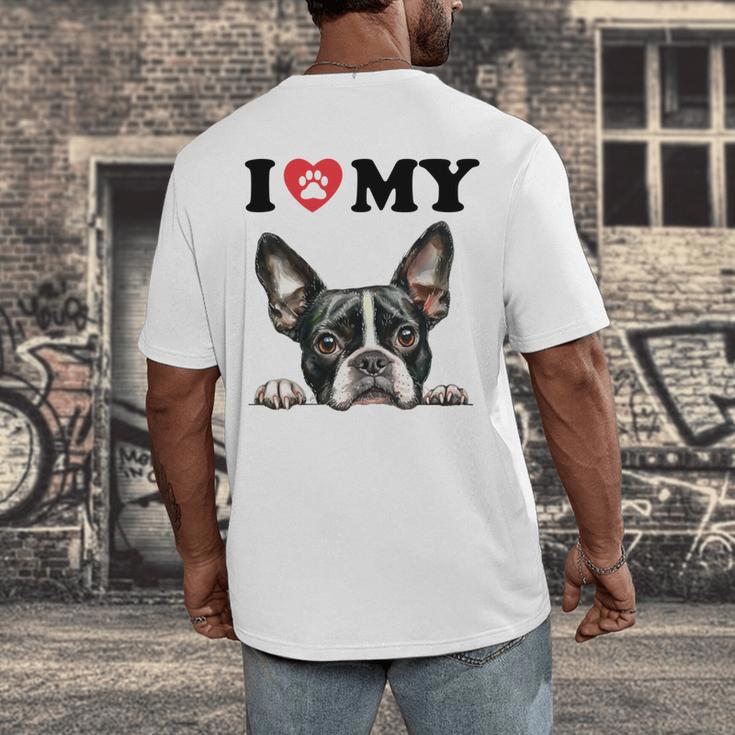 Boston Terrier I Heart My Dog Dog Lover Men's Back Print T-Shirt, funny design