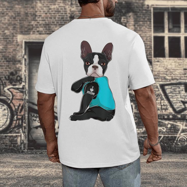 Boston Terrier I Love Mom Apparel Men's Back Print T-Shirt, funny design