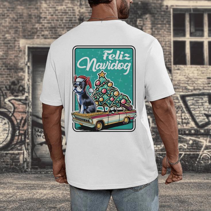 Boston Terrier Merry Christmas Tree Truck Dog X-Mas Men's Back Print T-Shirt, funny design