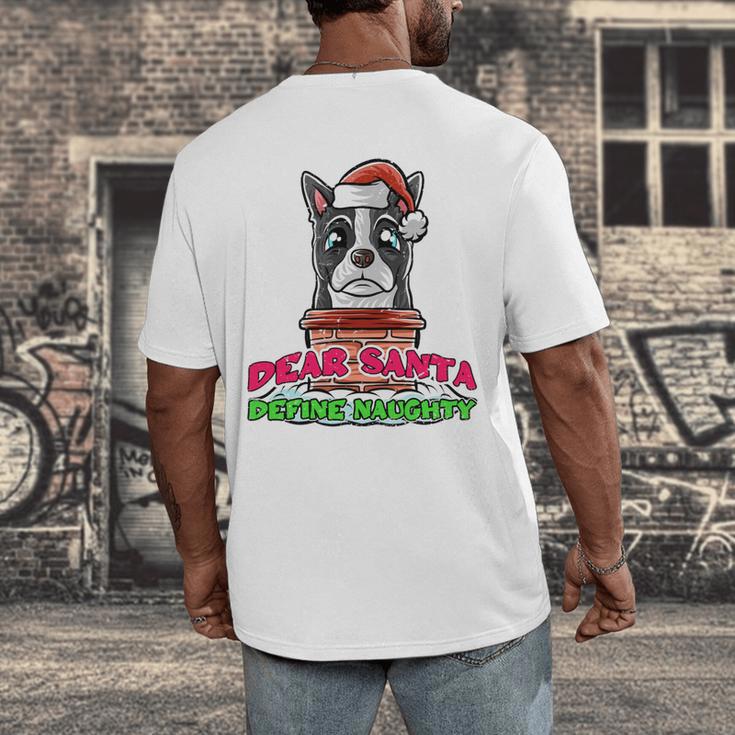 Boston Terrier Santa Claus Christmas Dog Men's Back Print T-Shirt, funny design