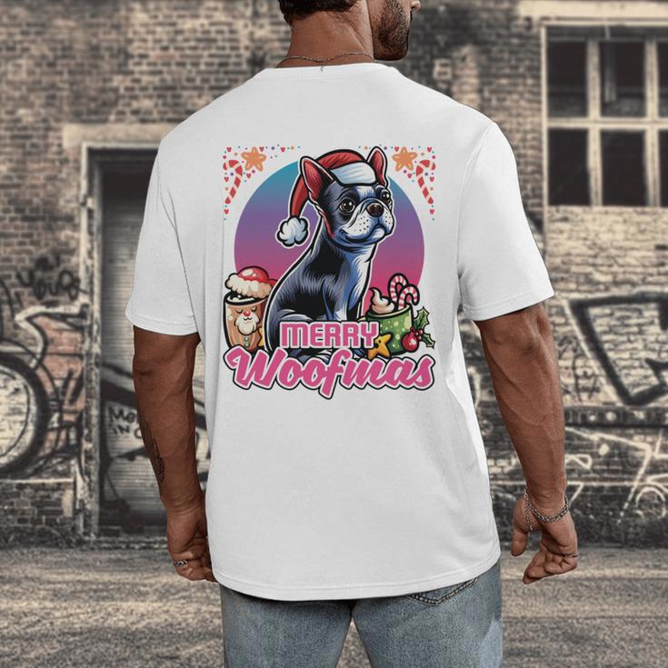Boston Terrier Santa Claus Coffee Mug Merry Christmas Dogs Men's Back Print T-Shirt, funny design