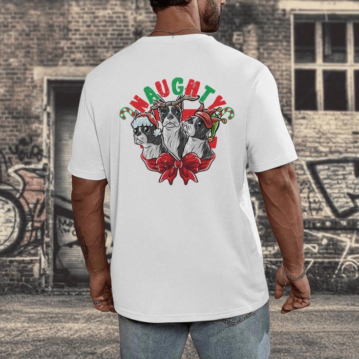 Boston Terrier Santa Claus Elf Reindeer Christmas Dog X-Mas Men's Back Print T-Shirt, funny design