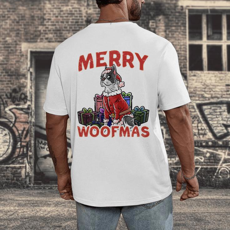 Boston Terrier Santa Claus Hat Merry Christmas Dog X-Mas Men's Back Print T-Shirt, funny design