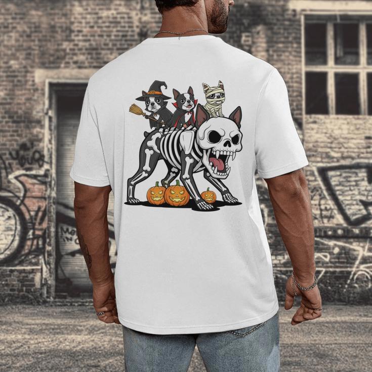 Boston Terrier Skeleton Mummy Witch Halloween Men's Back Print T-Shirt, funny design