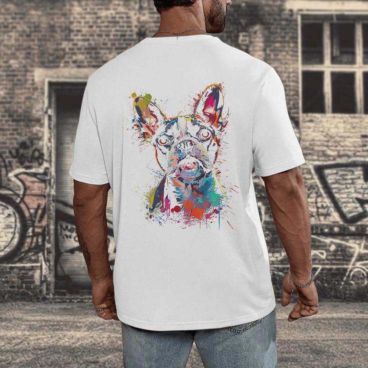 Boston Terrier Splash Men's Back Print T-Shirt, funny design
