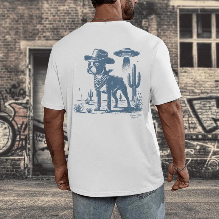 Boston Terrier UFO Cowboy Dog Dog Mom Dog Dad Alien Dog Men's Back Print T-Shirt, funny design