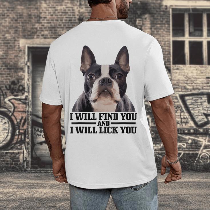 Boston Terrier Will Find And Lick You Bostie Mom Men's Back Print T-Shirt, funny design