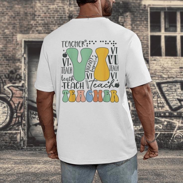 Braille Teacher Of The Visually Impaired Groovy VI Teacher Men's Back Print T-Shirt, funny design Braille Teacher Of The Visually Impaired Groovy VI Teacher Men's Back Print T-Shirt, funny design