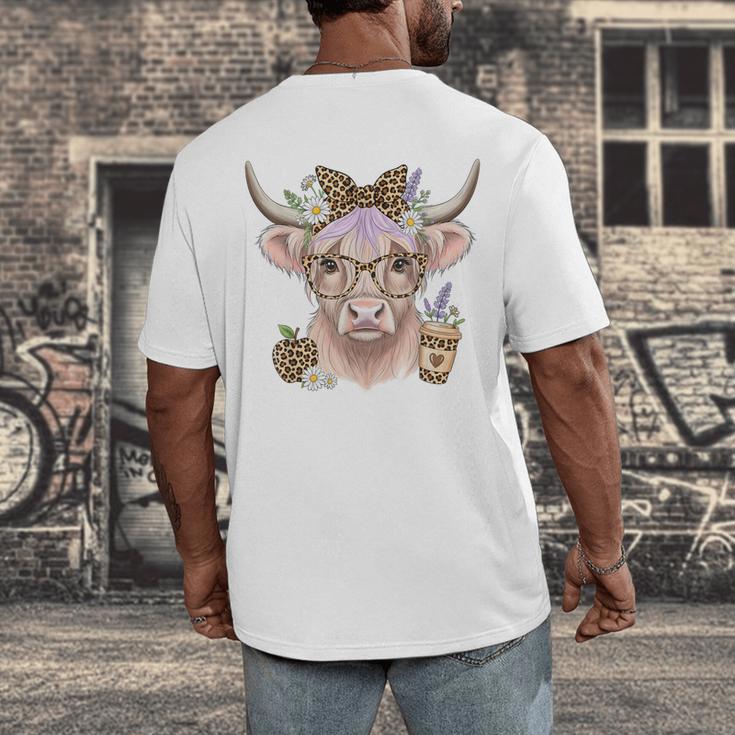 Cute Floral Highland Cow Back To School For Women Teacher Men's Back Print T-Shirt, funny design