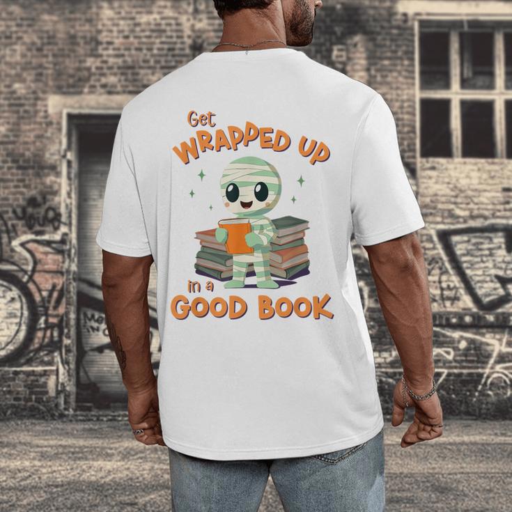 Cute Halloween Teacher Librarian Mummy Reading Books Men's Back Print T-Shirt, funny design