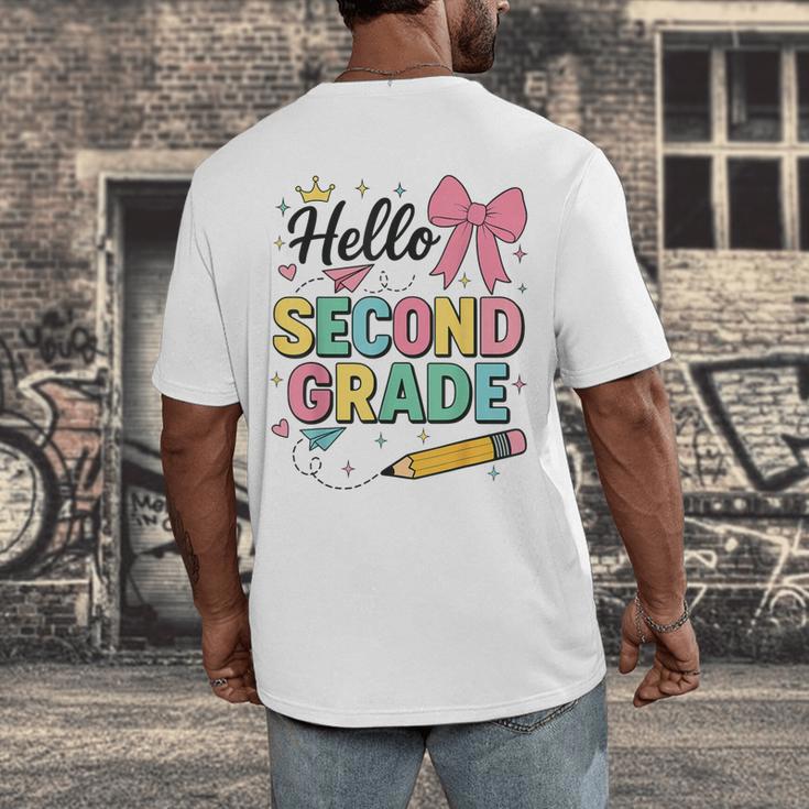 Cute Hello Second Grade Back To School Coquette Teacher Girl Men's Back Print T-Shirt, funny design Cute Hello Second Grade Back To School Coquette Teacher Girl Men's Back Print T-Shirt, funny design