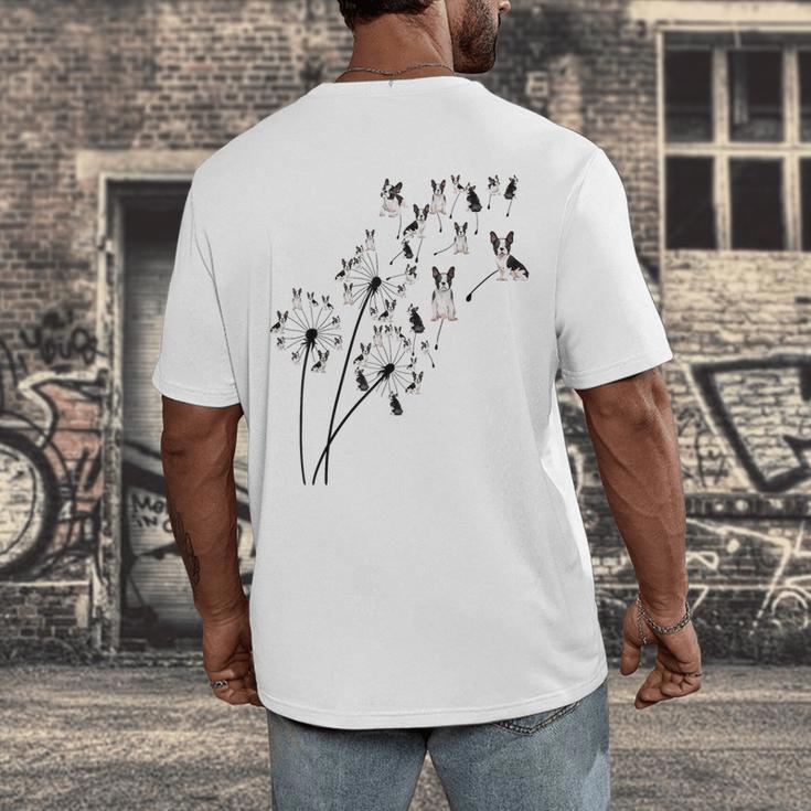 Dandelion Boston Terrier Flower Floral Bostie Tree Men's Back Print T-Shirt, funny design