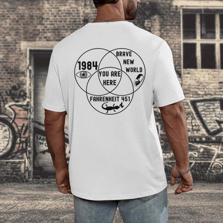 You Are Here Dystopian Venn Diagram English Teacher Bk Men's Back Print T-Shirt, funny design
